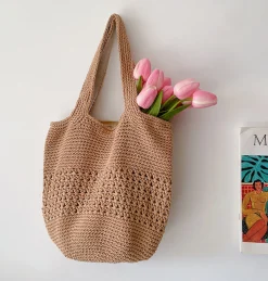 Elena Handbags Crochet Cotton Bucket Bag