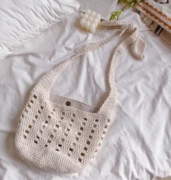 Elena Handbags Crochet Cotton Bucket Shoulder Bag