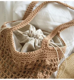 Elena Handbags Crochet Cotton Bucket Shoulder Bag