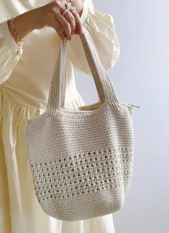 Elena Handbags Crochet Cotton Bucket Bag