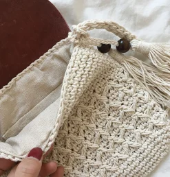 Elena Handbags Crochet Crossbody Messenger Bag with Leather Flap