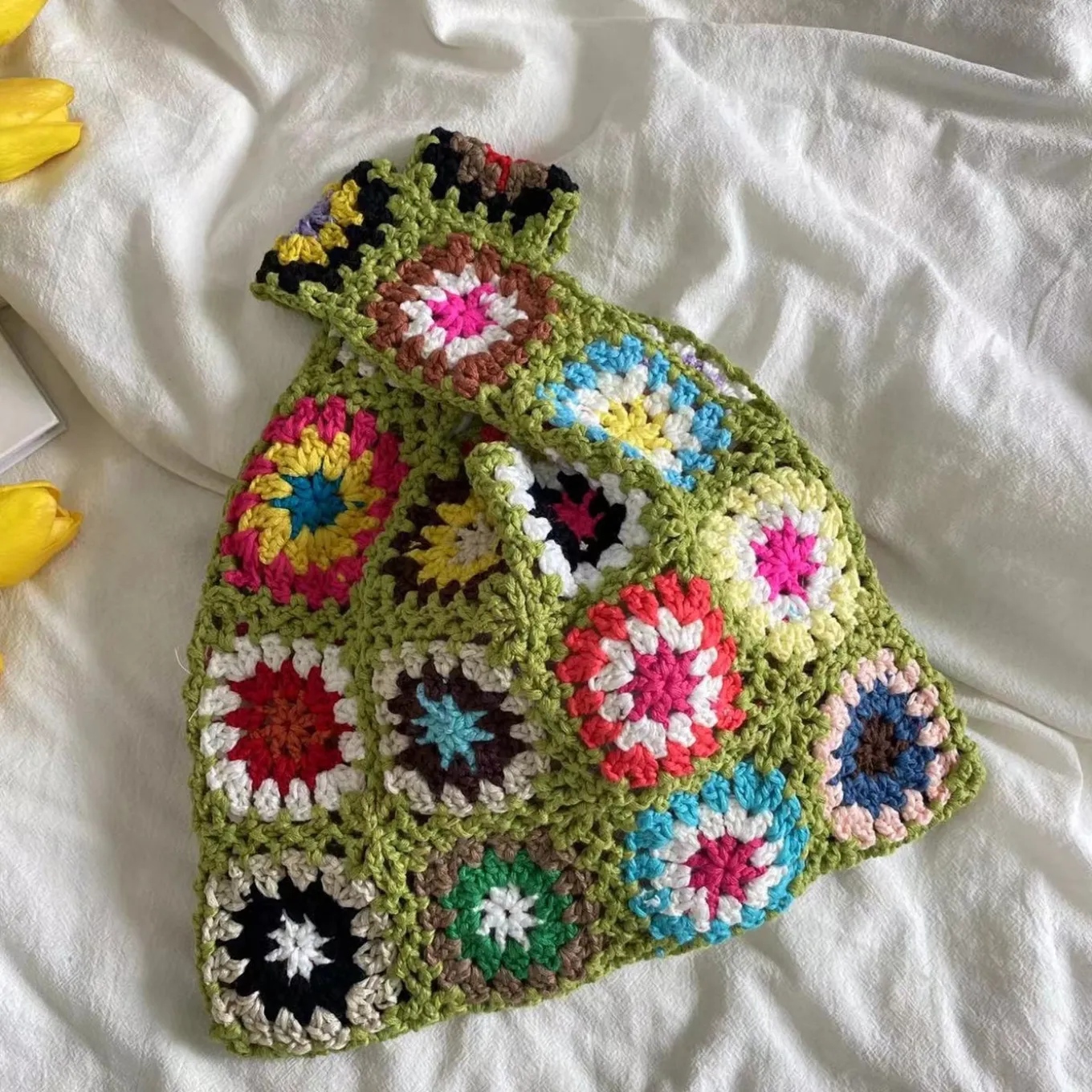 Elena Handbags Crochet Granny Square Patchwork Shoulder Bag