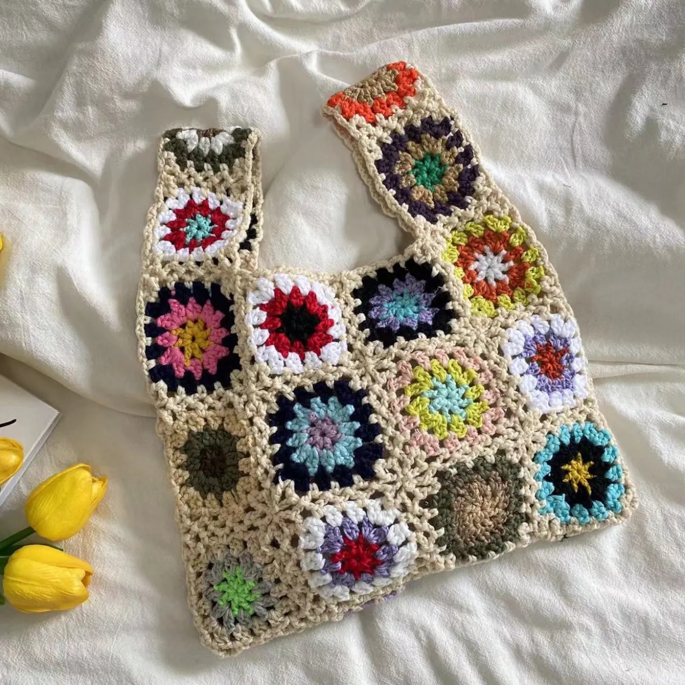 Elena Handbags Crochet Granny Square Patchwork Shoulder Bag