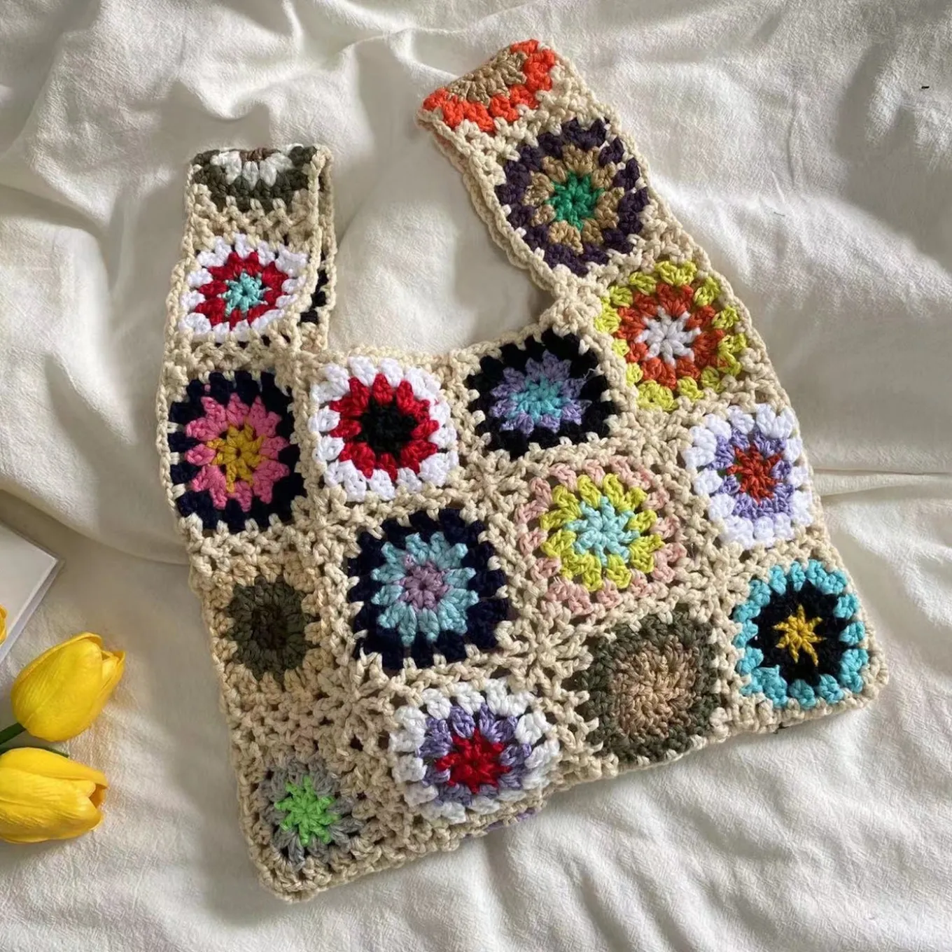 Elena Handbags Crochet Granny Square Patchwork Shoulder Bag