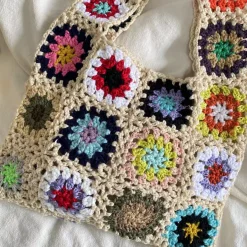 Elena Handbags Crochet Granny Square Patchwork Shoulder Bag