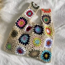 Elena Handbags Crochet Granny Square Patchwork Shoulder Bag