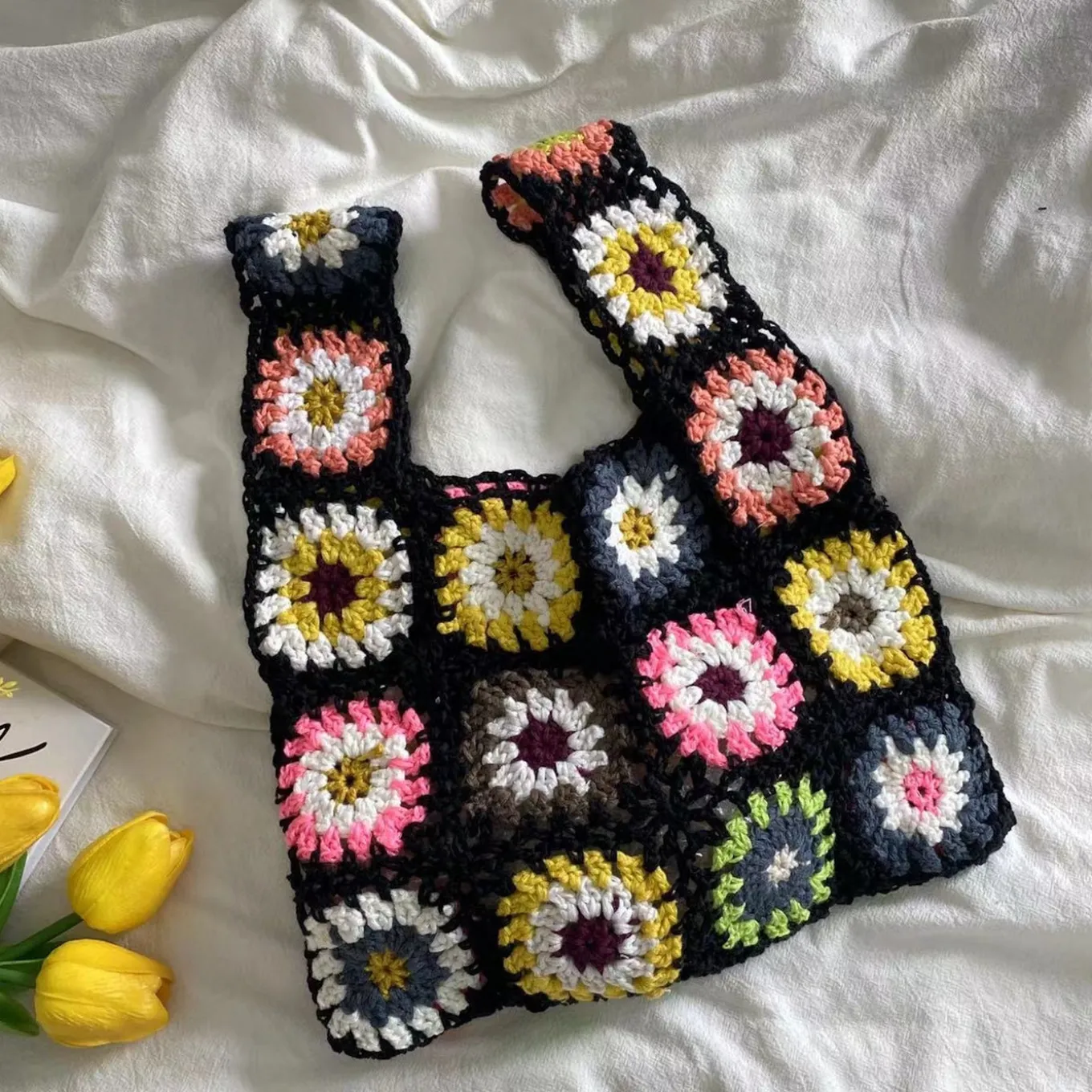 Elena Handbags Crochet Granny Square Patchwork Shoulder Bag