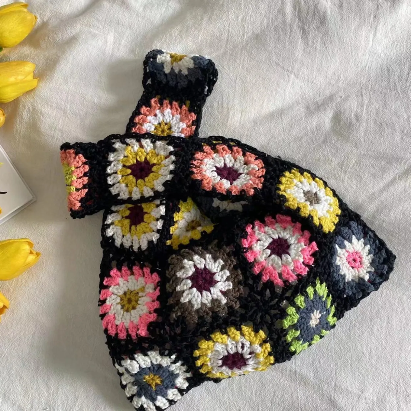 Elena Handbags Crochet Granny Square Patchwork Shoulder Bag