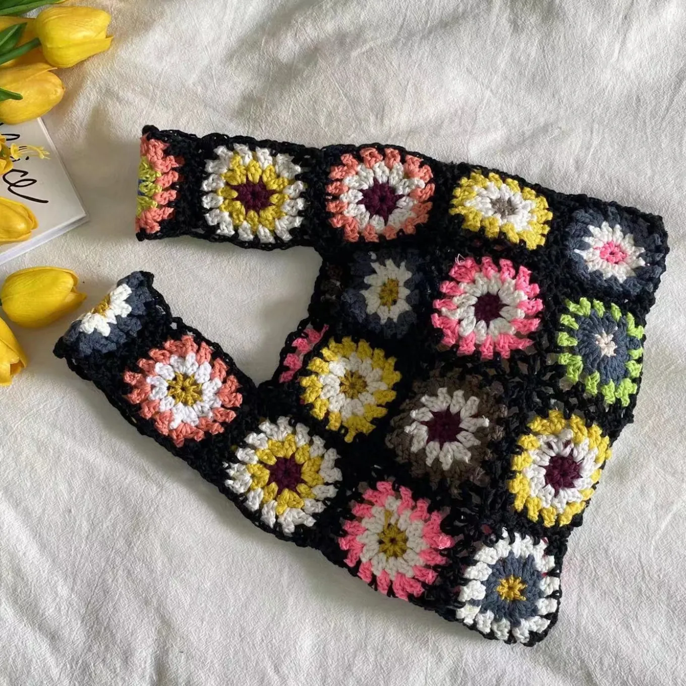 Elena Handbags Crochet Granny Square Patchwork Shoulder Bag