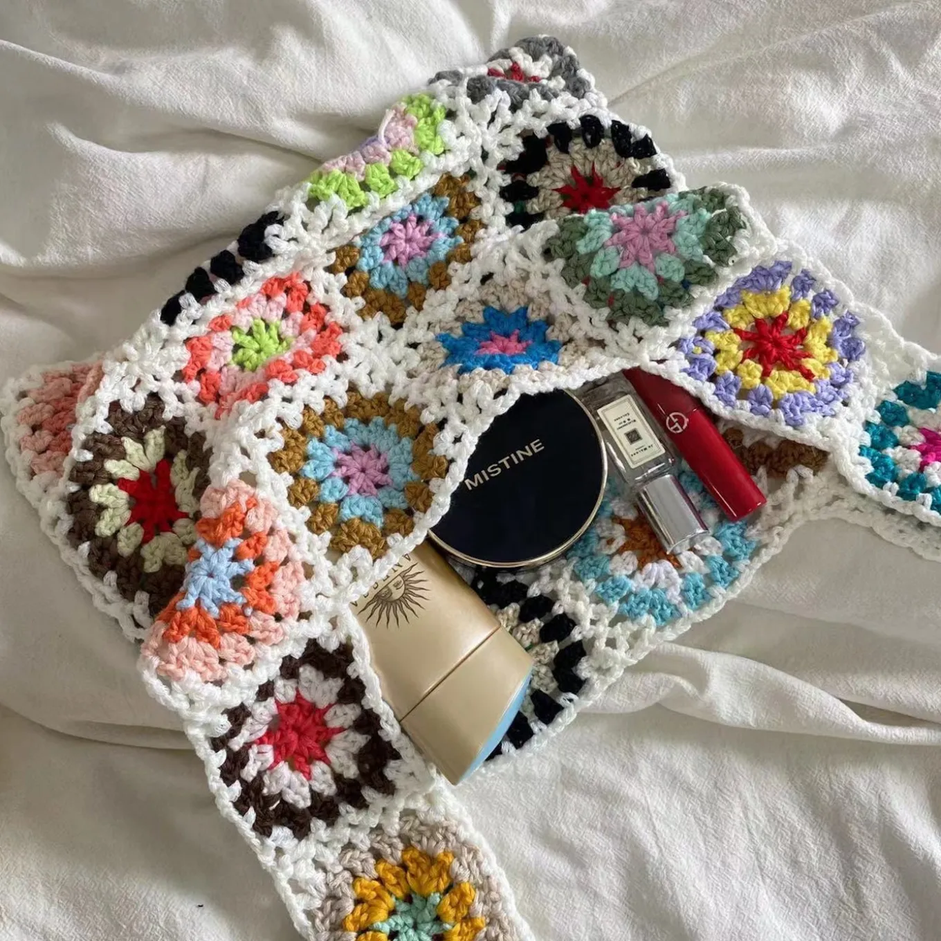 Elena Handbags Crochet Granny Square Patchwork Shoulder Bag