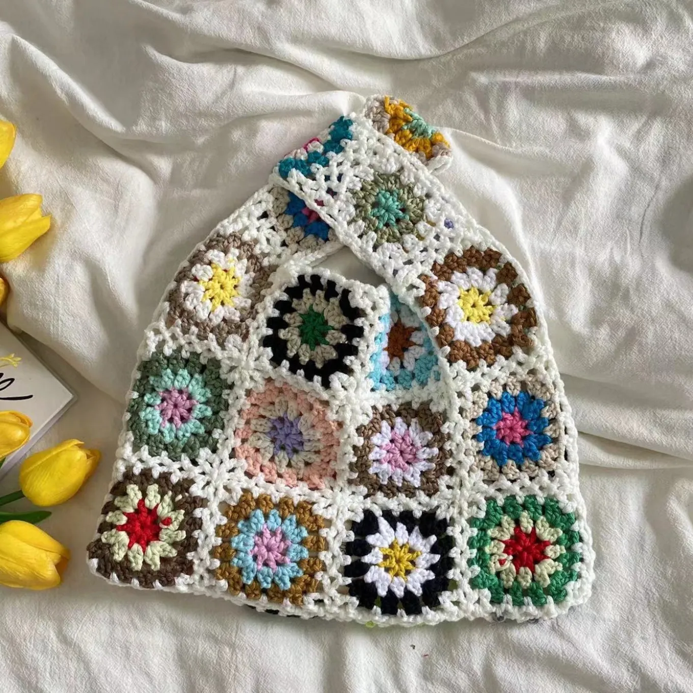 Elena Handbags Crochet Granny Square Patchwork Shoulder Bag