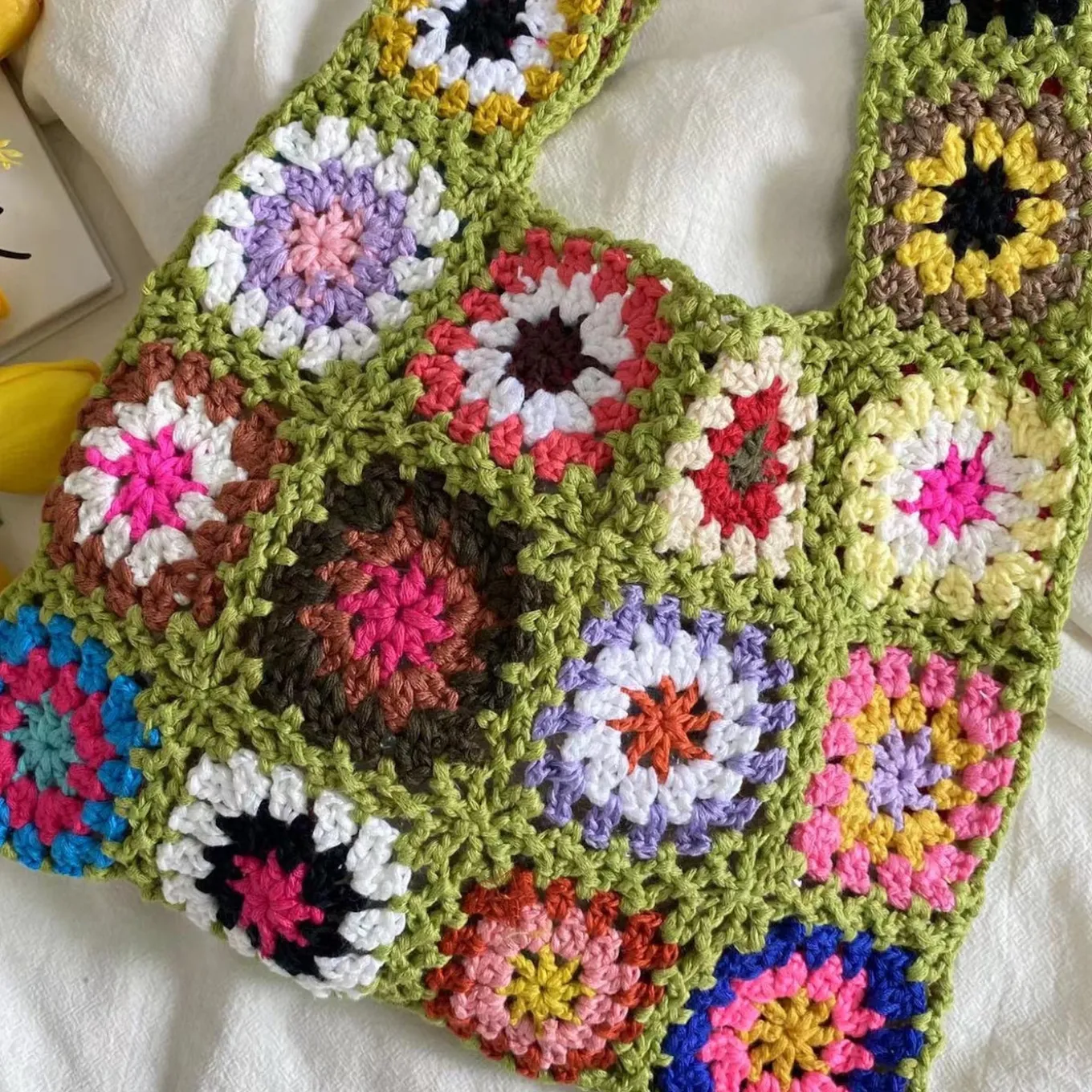 Elena Handbags Crochet Granny Square Patchwork Shoulder Bag