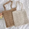 Elena Handbags Crochet Medium Cotton Knitted Top Handle Bag with Floral Design