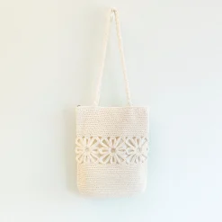 Elena Handbags Crochet Medium Cotton Bag with Floral Design
