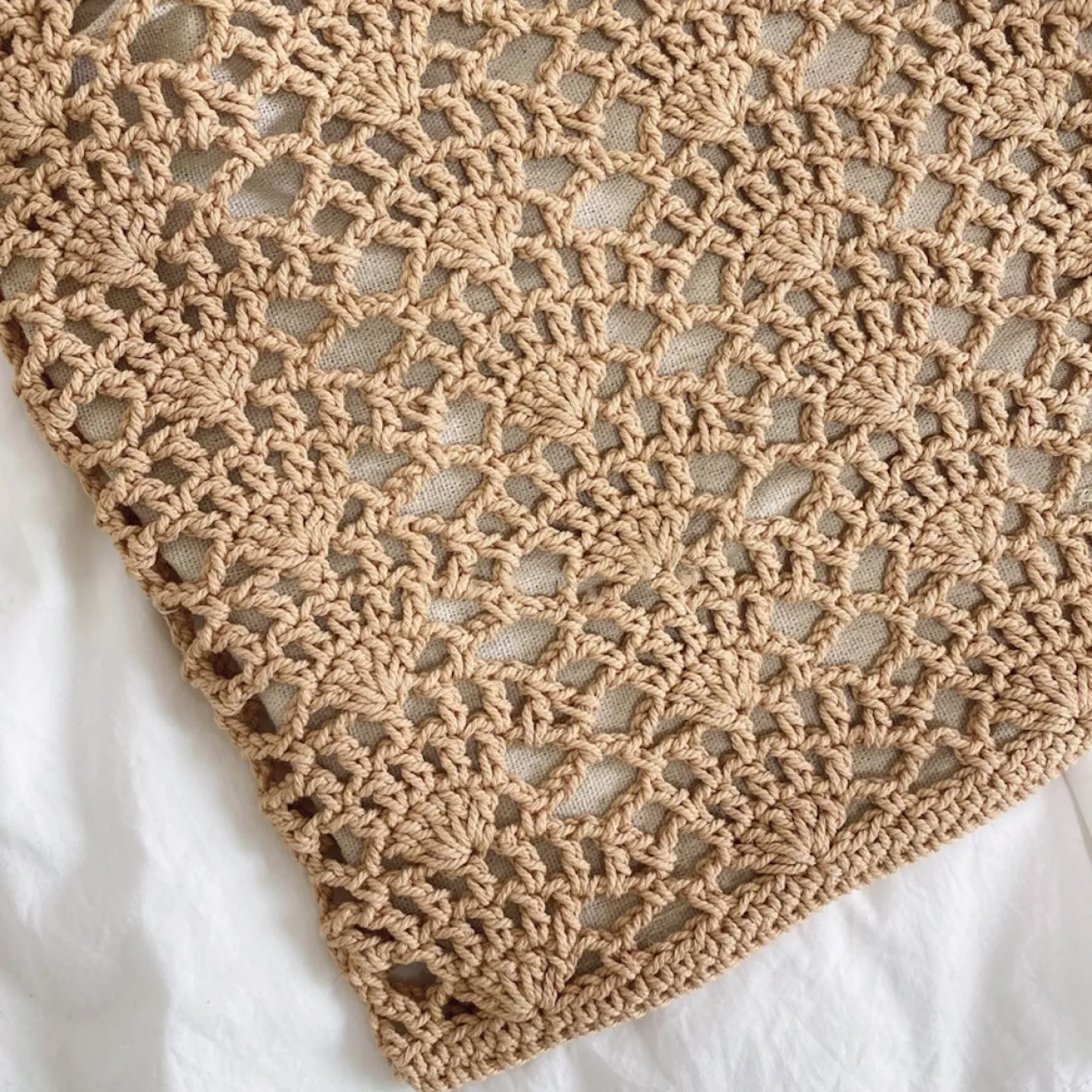 Elena Handbags Crochet Medium Cotton Knitted Top Handle Bag with Floral Design