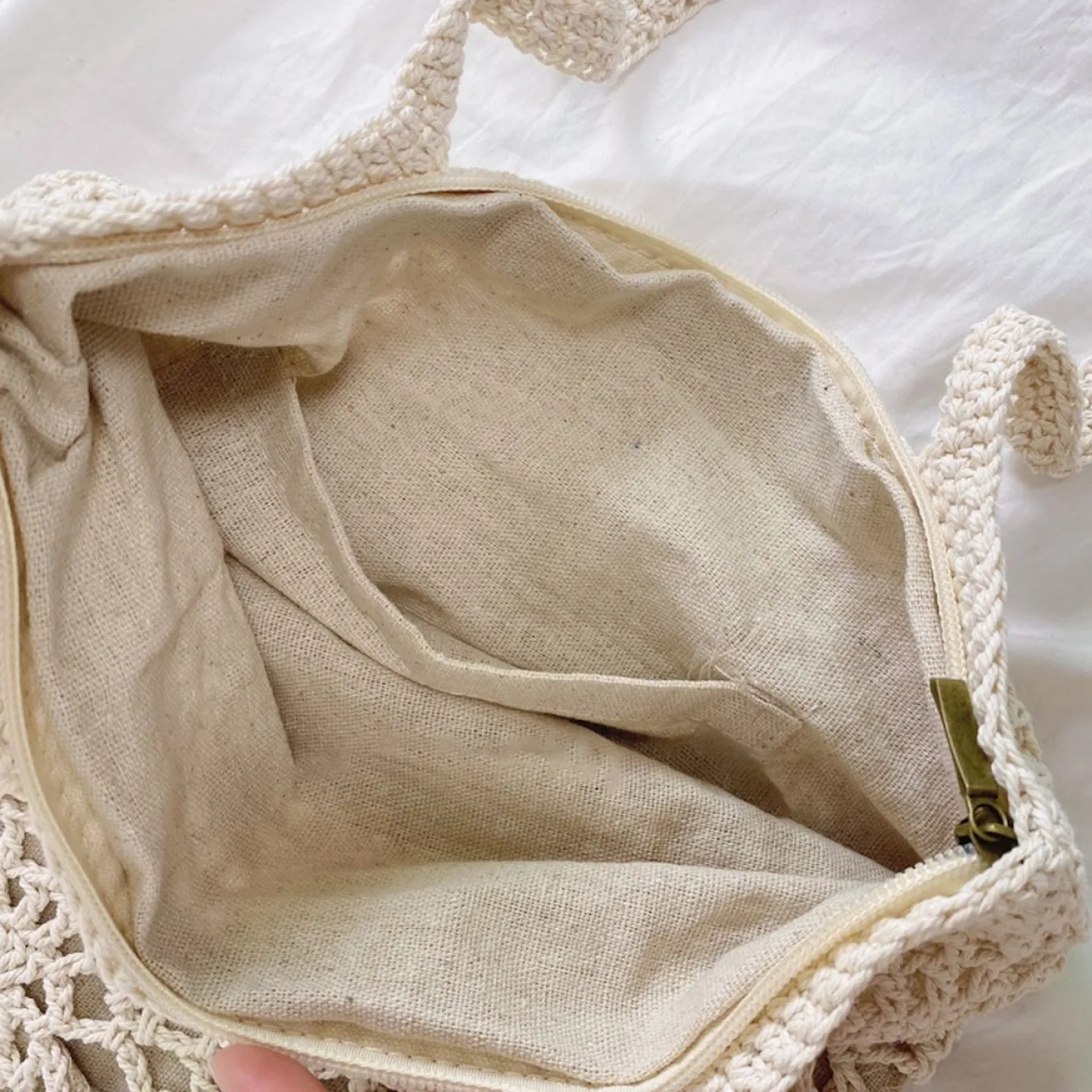 Elena Handbags Crochet Medium Cotton Knitted Top Handle Bag with Floral Design