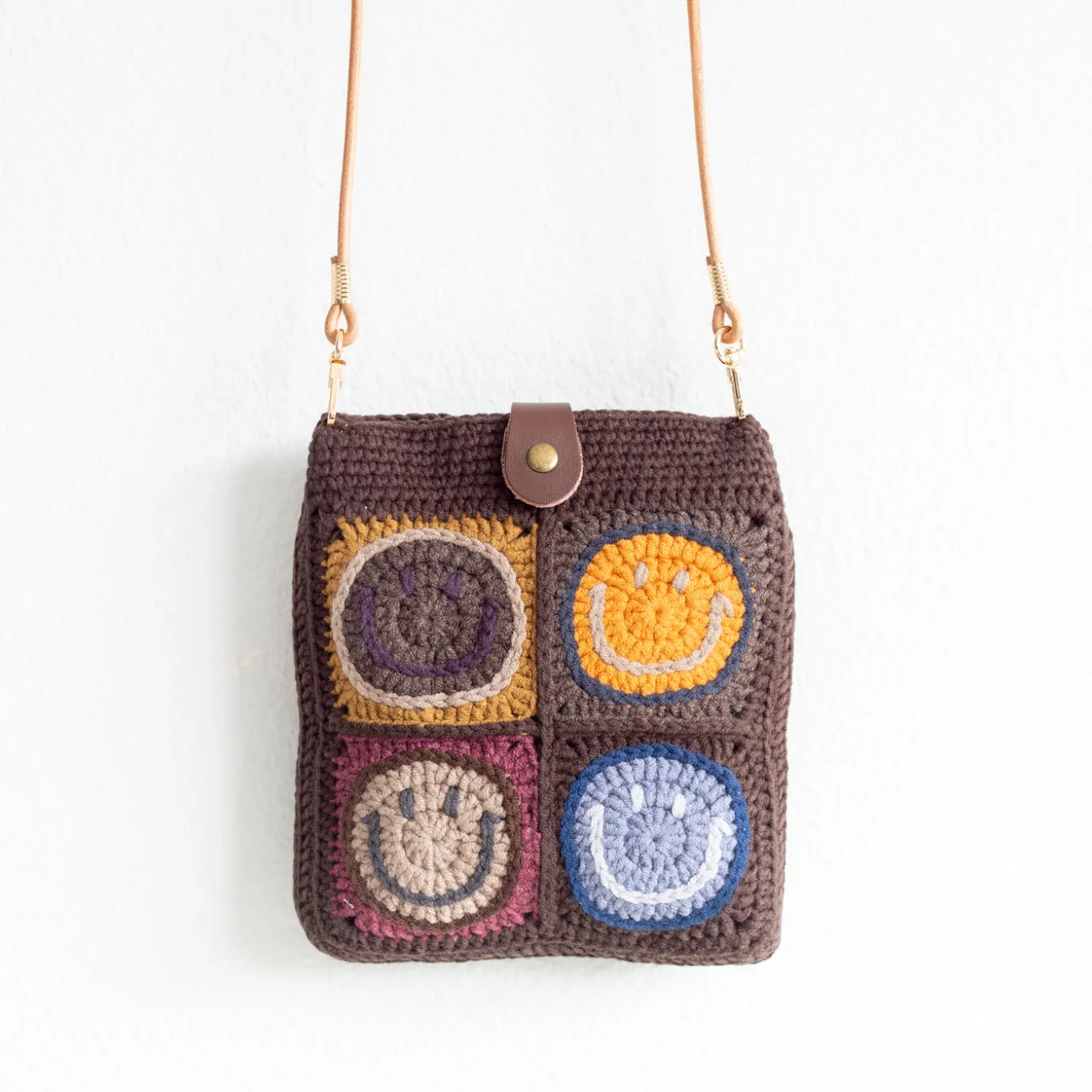 Elena Handbags Crochet Smiley Face Shoulder Bag