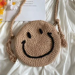 Elena Handbags Crochet Smiley Face Round Bag
