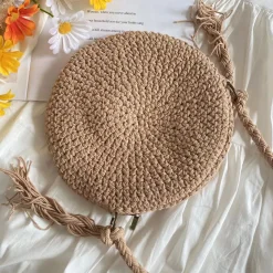 Elena Handbags Crochet Smiley Face Round Bag