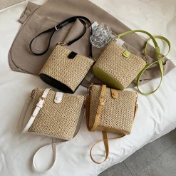 Elena Handbags Crossbody Leather and Straw Bag