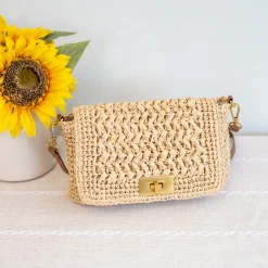 Elena Handbags Crossbody Leather and Straw Bag