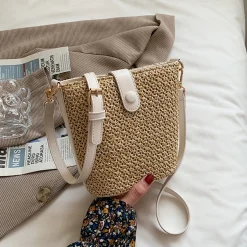 Elena Handbags Crossbody Leather and Straw Bag