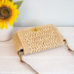 Elena Handbags Crossbody Leather and Straw Bag