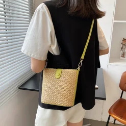 Elena Handbags Crossbody Leather and Straw Bag