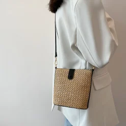 Elena Handbags Crossbody Leather and Straw Bag