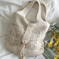 Elena Handbags Floral Cotton Knitted Shoulder Bag