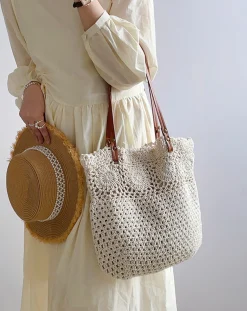 Elena Handbags Floral Design Cotton Knitted Shoulder Bag