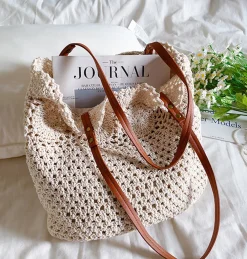 Elena Handbags Floral Design Cotton Knitted Shoulder Bag