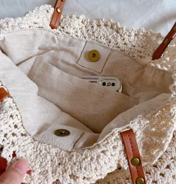 Elena Handbags Floral Design Cotton Knitted Shoulder Bag