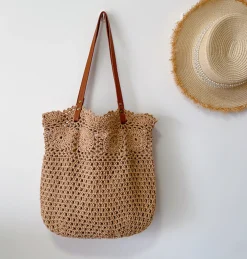 Elena Handbags Floral Design Cotton Knitted Shoulder Bag