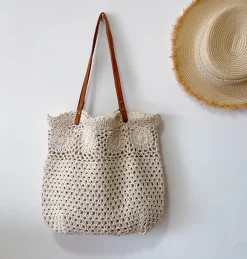 Elena Handbags Floral Design Cotton Knitted Shoulder Bag