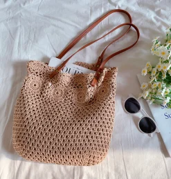 Elena Handbags Floral Design Cotton Knitted Shoulder Bag