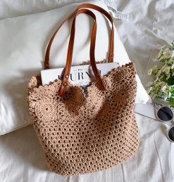 Elena Handbags Floral Design Cotton Knitted Shoulder Bag