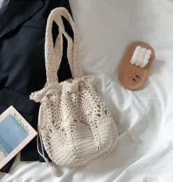Elena Handbags Floral Knitted Bucket Bag