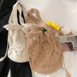 Elena Handbags Floral Knitted Bucket Bag