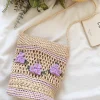 Elena Handbags Floral Raffia Shoulder Bucket Bag Lavender Straw Bag