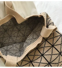 Elena Handbags Geometric Cotton Knitted Shoulder Bag