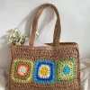 Elena Handbags Granny Patch Large Straw Summer Tote