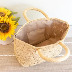 Elena Handbags Hand Woven Fashion Raffia Top Handle Beach Bag