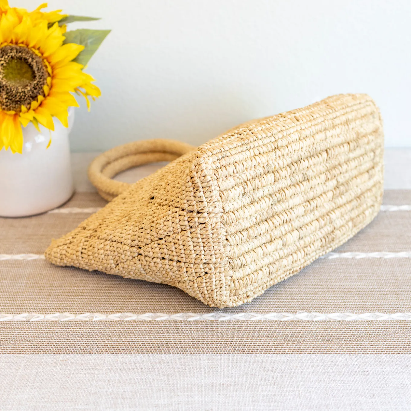 Elena Handbags Hand Woven Fashion Raffia Top Handle Beach Bag