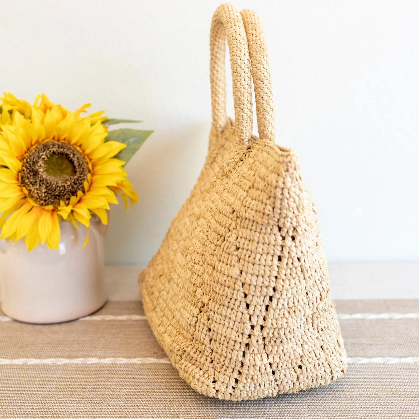 Elena Handbags Hand Woven Fashion Raffia Top Handle Beach Bag