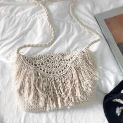 Elena Handbags Handmade Bohemian Tassel Beach Bag