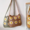Elena Handbags Handmade Crochet Floral Square Shoulder Bag
