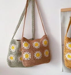 Elena Handbags Handmade Crochet Floral Square Shoulder Bag