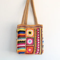 Elena Handbags Handmade Crochet Granny Square Patchwork Shoulder Bag