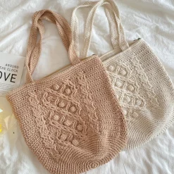 Elena Handbags Handmade Cotton Knitted Shoulder Bucket Bag